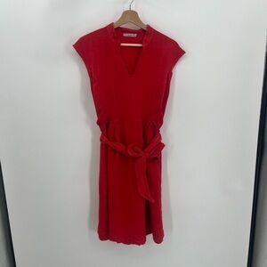 Martina Innocenti Linen Made in Italy Tie Waist sleeveless red Dress